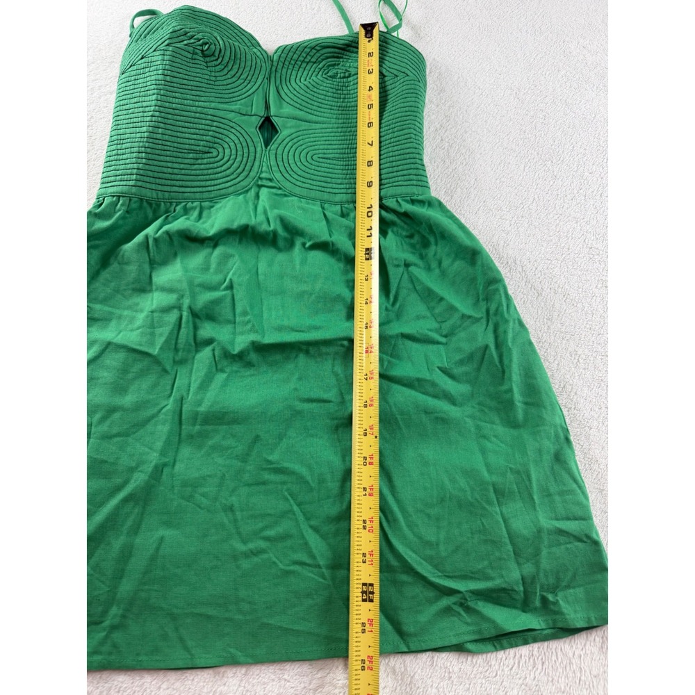 Strut & Bolt Green Cotton Linen Mini Dress Small Corded Bodice Cutout D-10460-H - Picture 3 of 10